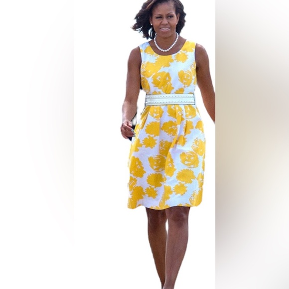 Talbots Yellow Floral Rose Print Dress Jacquard Pleated 100% Cotton Size 14WP - Picture 16 of 16